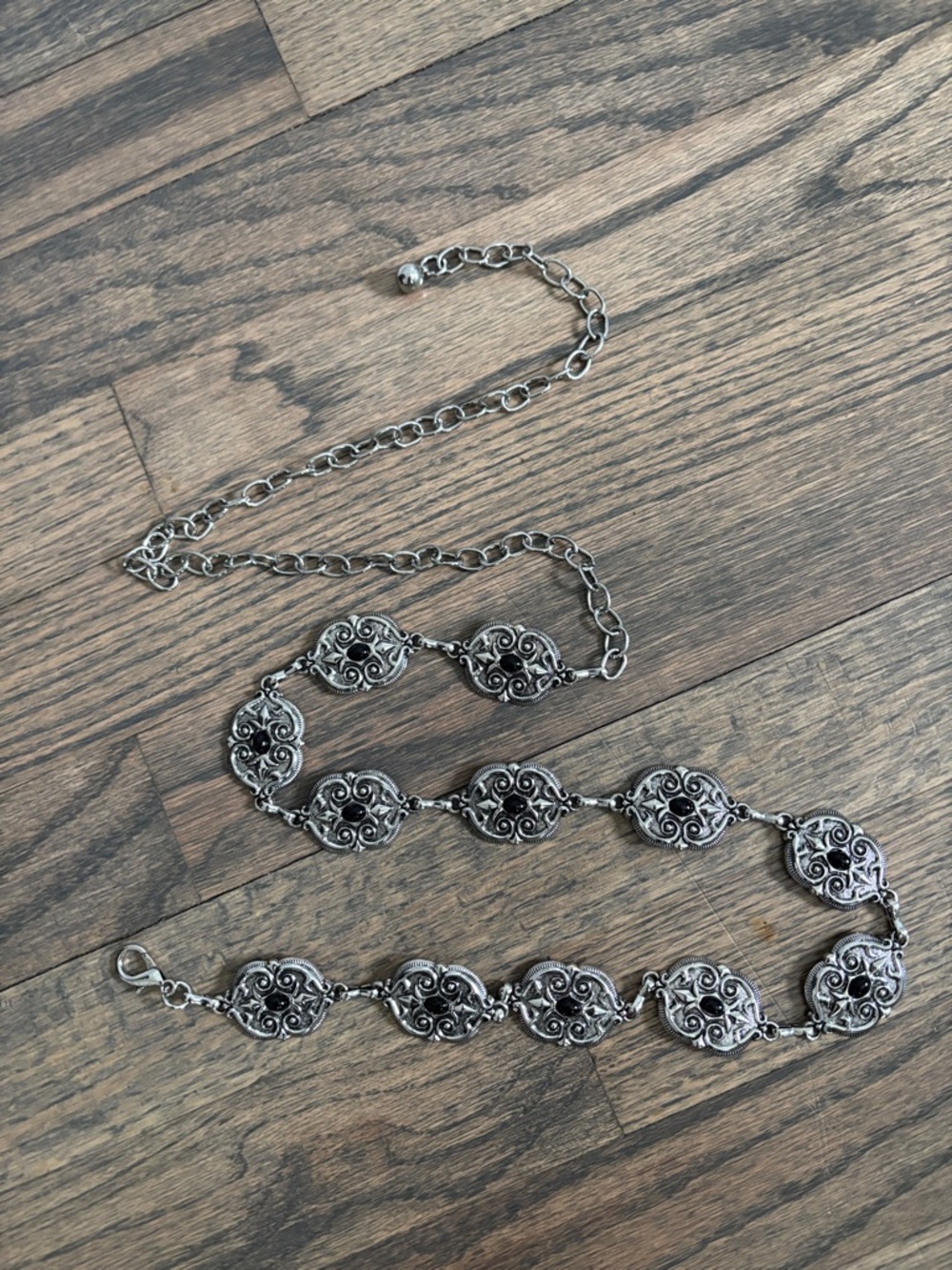 Ornate Silver Filigree Link Necklace for Women